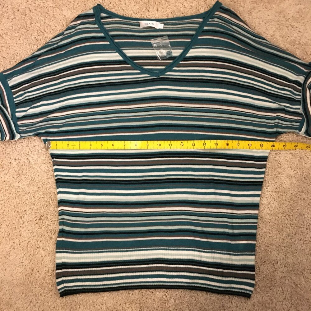 NWT Ricki's Retro Striped V-Neck Rolled Cuff Rayon Sweater - Picture 13 of 16